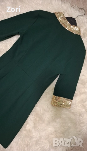 Зелена рокля с акценти от златисти пайети, снимка 8 - Рокли - 52598787
