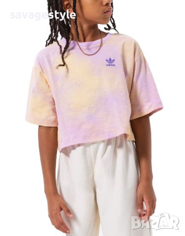Детска тениска ADIDAS Originals Graphic Print Cropped Tee Purple/Yellow, снимка 1 - Детски тениски и потници - 46214343