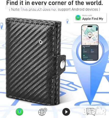 Ново Тънко карбоново портмоне с RFID блокировка и локатор iOS Find My и RFID защита Мъжки портфейл, снимка 5 - Портфейли, портмонета - 46494749