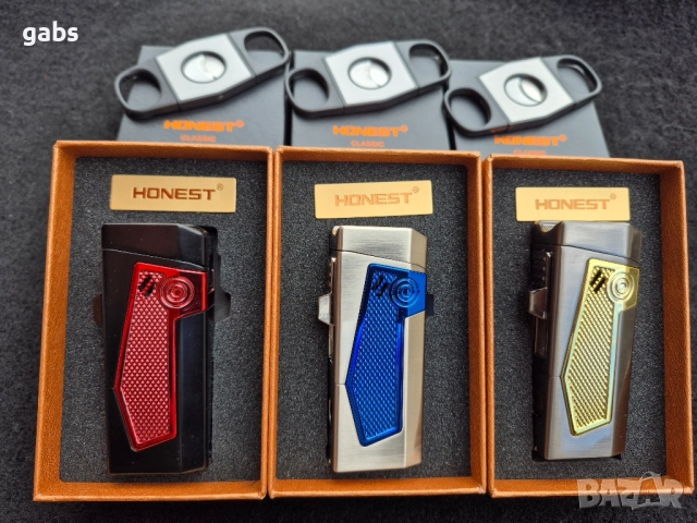 Луксозна запалка за пури HONEST с подарък резачка,три цвята