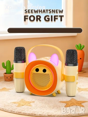 Караоке колона с 2 безжични микрофона със светещи ушички Високоговорител 3 цвята, снимка 10 - Други - 53704186