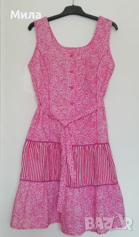 Лятна розова рокля с волани 100%памук, снимка 1 - Рокли - 46175141