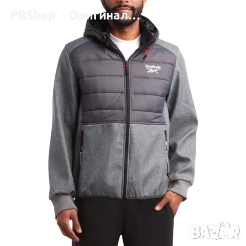 Мъжко яке с качулка Reebok Mixed Hybrid, сиво, снимка 2 - Якета - 53622478