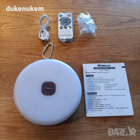 Соларни къмпинг лампички, 2м, 2-в-1, фенер и гирлянд с 8 режима, USB зареждане и дистанционно, снимка 8 - Соларни лампи - 52303362