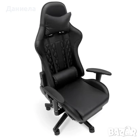 Геймърски стол с прибираща се подложка за крака и функция за масаж - черен, снимка 7 - Столове - 53237764