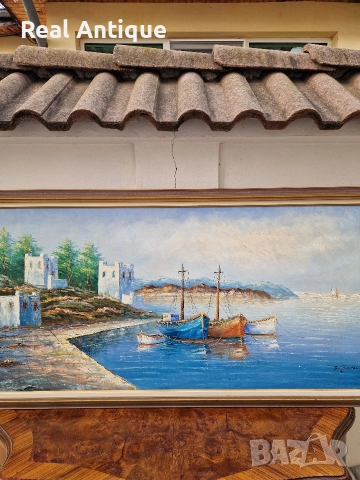 Превъзходна огромна антикварна майсторска авторска картина масло върху платно , снимка 3 - Антикварни и старинни предмети - 52648304