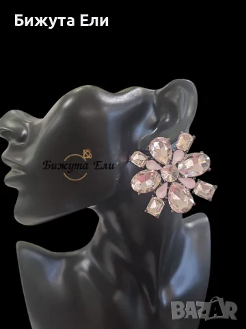 Обеци розови кристали цветя , снимка 4 - Обеци - 49844991