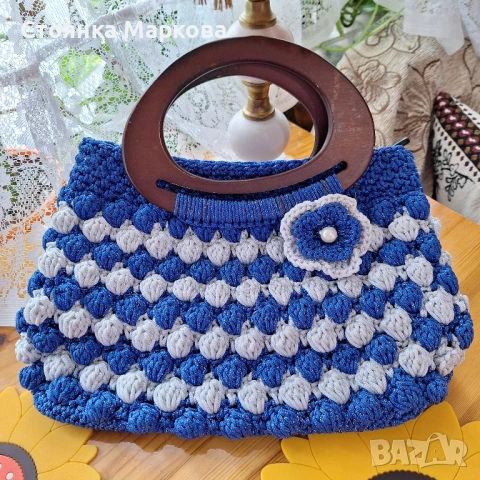 Плетена чанта с дърбени дръжки, снимка 3 - Чанти - 53577928