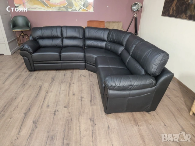 Черен кожен ъглов диван, снимка 10 - Дивани и мека мебел - 53716392