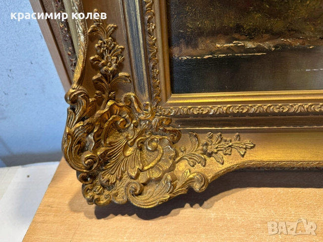 алпийски пейзаж/платно/ в масивна барокова рамка, снимка 3 - Антикварни и старинни предмети - 51990282
