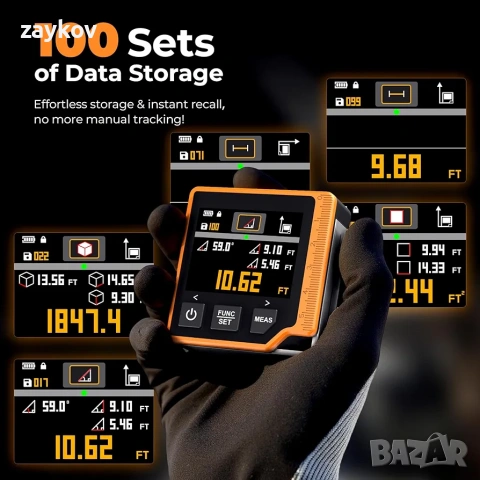 Цифрова лазерна ролетка CIGMAN, 80M лазерно измервателно устройство с LCD подсветка, снимка 8 - Други инструменти - 53355829