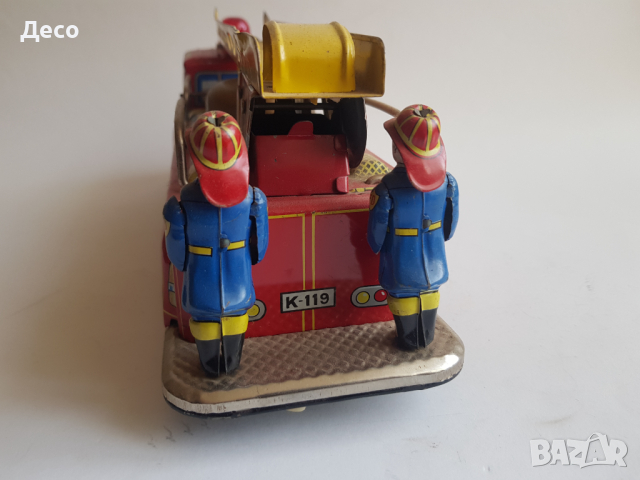 Стара японска тенекиена играчка Пожарен камион., снимка 5 - Колекции - 45036874