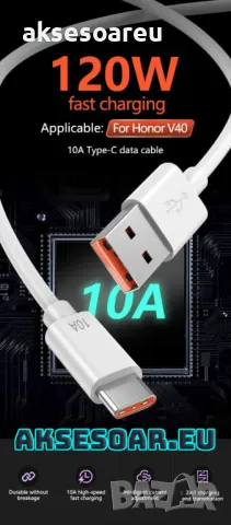 Супер Бърз 2 м. заряден кабел 120 W 10 A USB Type C бързо зареждане зарядно за Xiaomi Samsung Huawei, снимка 7 - Резервни части за телефони - 48053015