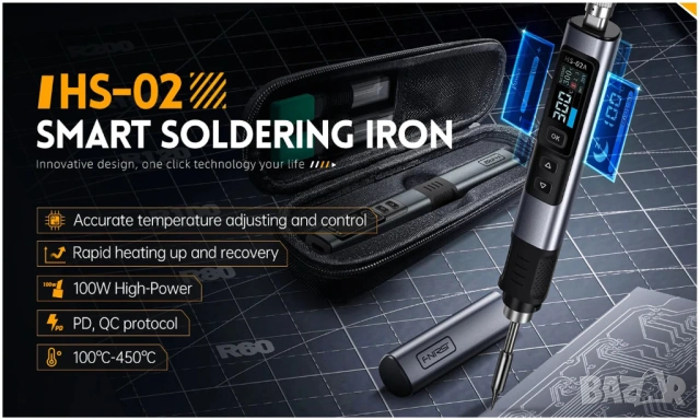 Професионален смарт поялник FNIRSI HS-02 с 6 човки, снимка 8 - Друга електроника - 54003479