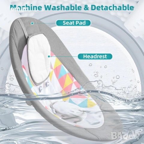 Електрически бебешки люлеещ се стол с Bluetooth, 5 скорости, сив, снимка 6 - Други - 53634105