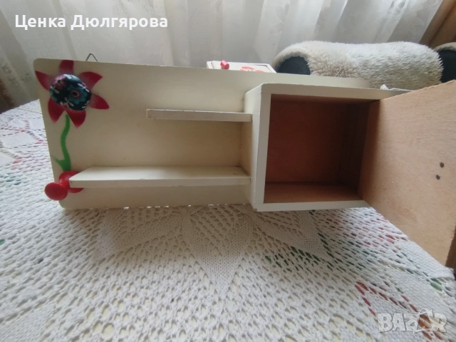 Винтидж дървена стенна кутия за аксесоари за шиене, снимка 3 - Други стоки за дома - 51628214