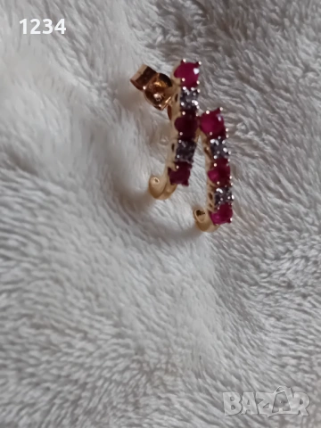 Винтидж златни обеци с рубини и диаманти, снимка 4 - Обеци - 53509606
