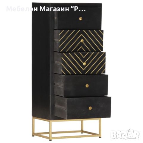 Шкаф с чекмеджета, черно и златисто, 45x30x105 см, манго масив, снимка 2 - Шкафове - 45751366