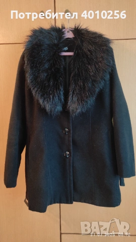 ЕЛЕГАНТНО ЧЕРНО ПАЛТО С КОЖЕНА ЯКА, Р. 50, БЪЛГАРСКО, снимка 6 - Палта, манта - 54036240