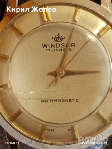 Стар механичен часовник мъжки WINDSOR ANTI-MAGNETIC SWISS MADE работи рядък 51496, снимка 2 - Антикварни и старинни предмети - 52350434