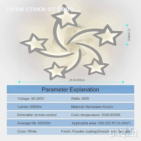 Детски таванни осветителни тела, димируеми LED таванни освет тела 50W, вгр лампа с 5-звездна форма, снимка 3 - Полилеи - 50663577