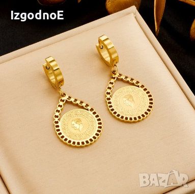Луксозни стоменени обеци със златна баня, снимка 1 - Обеци - 45210184
