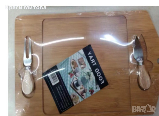 Бамбукова дъска с 2 прибора