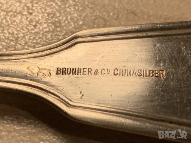 Стара сребърна английска лъжица-J.Brunner & Co-925-77.68гр, снимка 2 - Антикварни и старинни предмети - 47116429