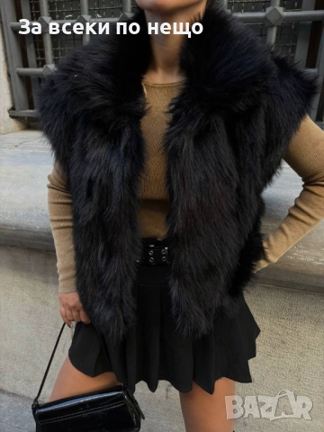 Black Weekend💯✅🖤Дамски Черен Пухкав Елек Код A1177