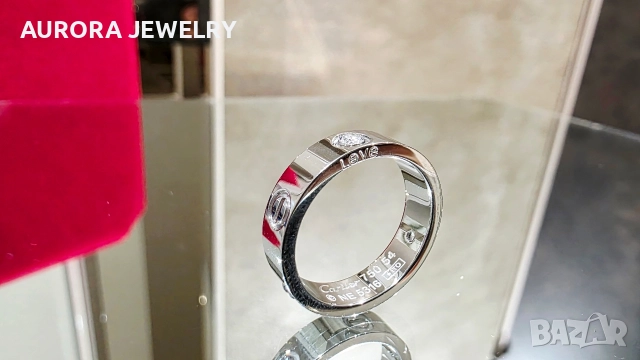 CARTIER Love White Gold 3 Diamonds Classic Model Пръстен, снимка 5 - Пръстени - 52888478