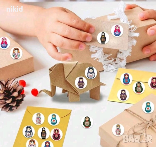 100 бр Матрьока малки самозалепващи лепенки стикери за ръчна изработка, снимка 6 - Други - 51489629