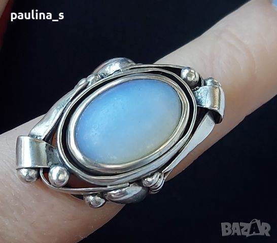Антика / Сребърен пръстен с Лунен камък проба 925 , снимка 4 - Пръстени - 45261556