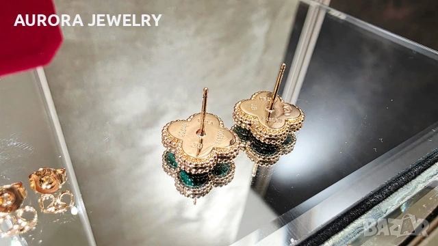 Van Cleef & Arpels VCA Rose Gold Green Malachite Vintage Alhambra Дамски Обеци, снимка 6 - Обеци - 54200120
