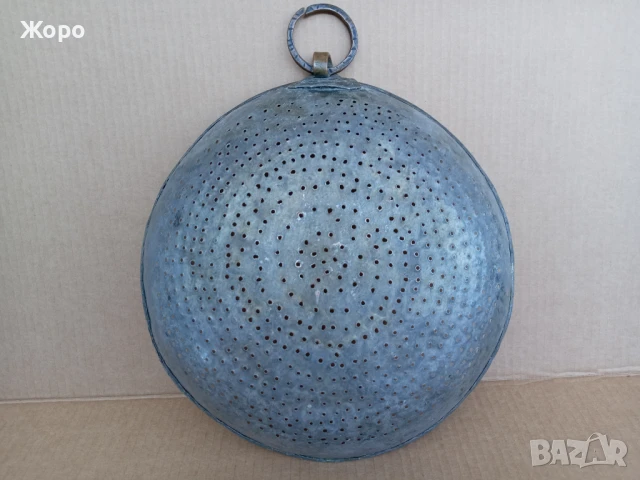 Старинен бакърен гевгир меден съд , бакър цедка