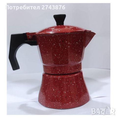 Кафеварка за котлон за 3 кафета Moka Coffee-Червена мраморна , снимка 3 - Аксесоари за кухня - 46168386