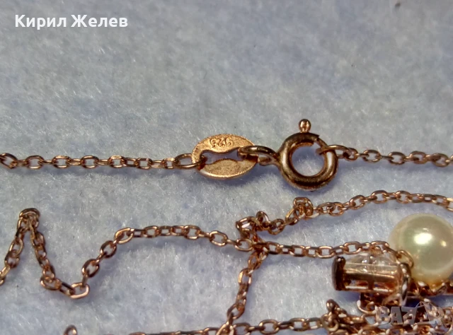 ПОЗЛАТЕНО ПЕРЛЕНО СРЕБЪРНО КОЛИЕ СРЕБРО 925 с ЖЪЛТА ПОЗЛАТА НАТУРАЛНИ БЕЛИ ПЕРЛИ и ЦИРКОНИ 44065, снимка 2 - Колиета, медальони, синджири - 50489254