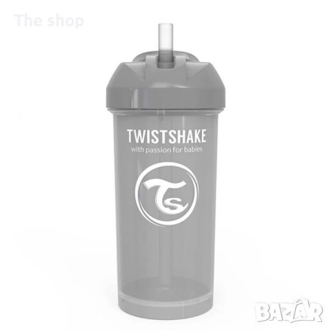 Чаша със сламка Twistshake - 360 ml 12+ месеца сива (004), снимка 1 - Прибори, съдове, шишета и биберони - 46292290