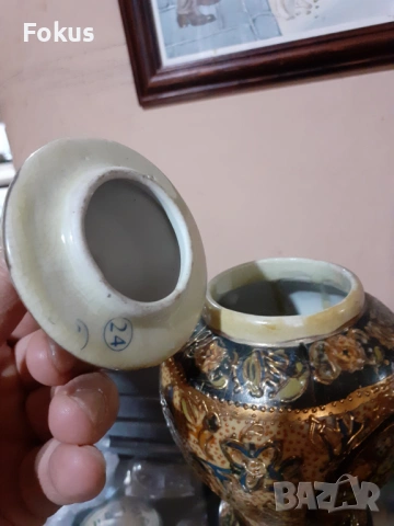 Сатцума Satsuma стара ваза буркан порцелан маркиран, снимка 5 - Антикварни и старинни предмети - 53357647