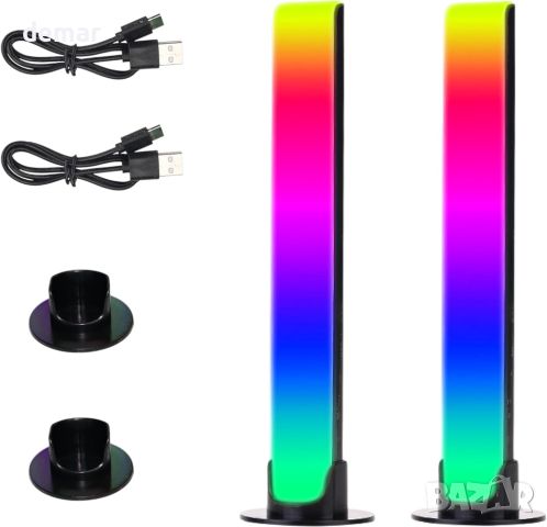 CpHssy 2 бр. LED светлина за спектър за управление на звука, RGB, акумулаторна ритмична тип С, снимка 1 - Лед осветление - 45302183