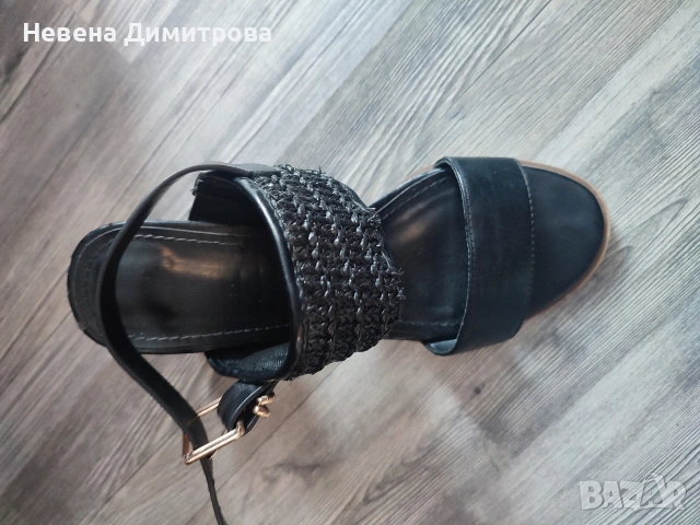 Черни сандали с дървен ток - размер 37, снимка 3 - Сандали - 54213766