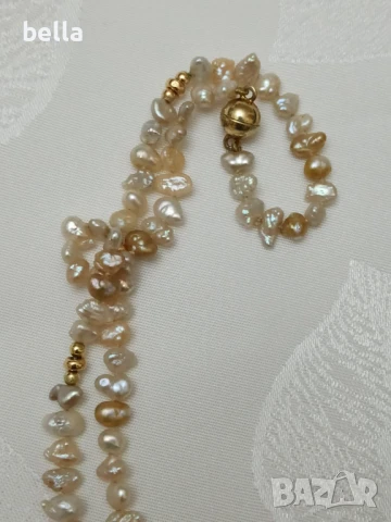 Елегантно перлено колие със перли Keshi, закопчалка сребро с позлата -магнитна,925 и 8 карата злато, снимка 5 - Антикварни и старинни предмети - 50625635