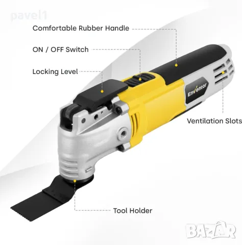 Мултифункционален инструмент Enventor, 300W 15000-22000 OPM, 6 скорости, 3° ъгъл,  28 бр. аксесоари, снимка 2 - Куфари с инструменти - 48738182