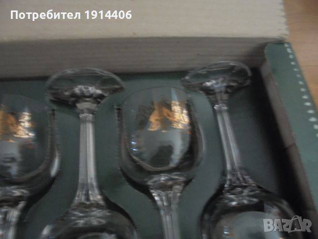 Сервиз за вино Flora – 6 чаши от кристално стъкло със златен кант и златни орнаменти, , снимка 4 - Чаши - 46462874