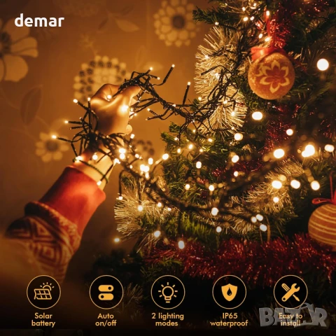 SLWOO Соларни лампи за външен монтаж - 5M 50 LED гирлянди, водоустойчиви, 2 режима, топло бяло, снимка 2 - Соларни лампи - 50951406