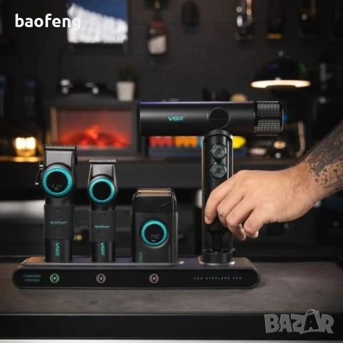 Нов 32 части VGR Stepless 4 в 1 за барбер / фризьори Професионален комплект машинки за подстригване 