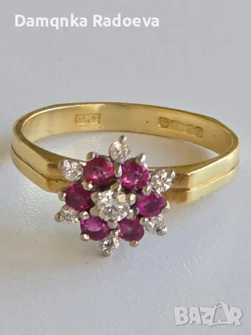 Златен пръстен с Диаманти и Рубини 18 карата,проба 750, снимка 9 - Пръстени - 47890971