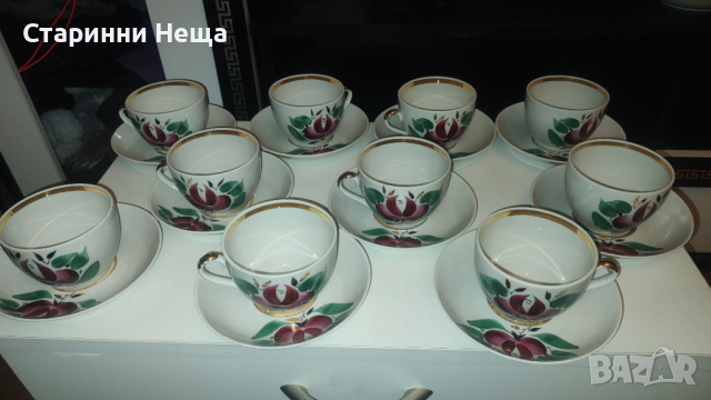 Дружковский фарфоровый завод  СССР стар руски порцелан сервиз за чай ръчно рисуван  