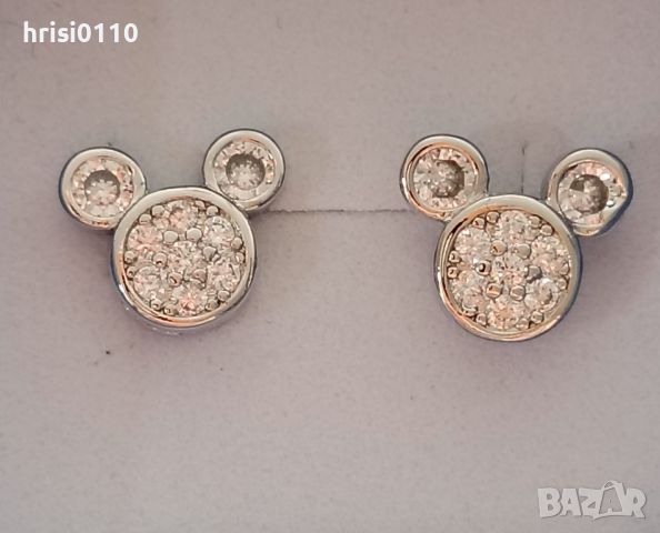 Нови нежни сребърни обечки с цирконий с проба 925 и формата на Мики Маус , снимка 1 - Обеци - 46459314
