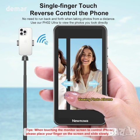 Newmowa Магнитен монитор с тъчскрийн за влог/селфи, 4-инчов, снимка 2 - Селфи стикове, аксесоари - 51878249