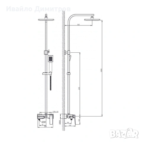 ДУШ СИСТЕМА ЧЕРЕН МАТ, снимка 3 - Душове - 54216636